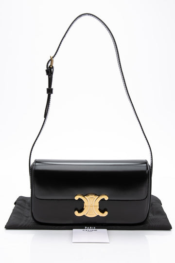 CELINE Black Shiny Calfskin Claude Triomphe Shoulder Bag