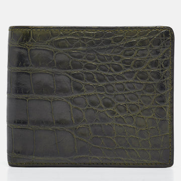 Green Crocodile Bifold Compact Wallet