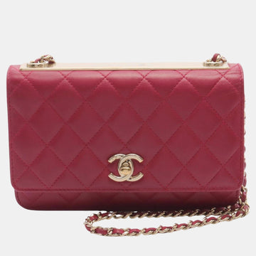 Red Lambskin Matelasse Chain Wallet
