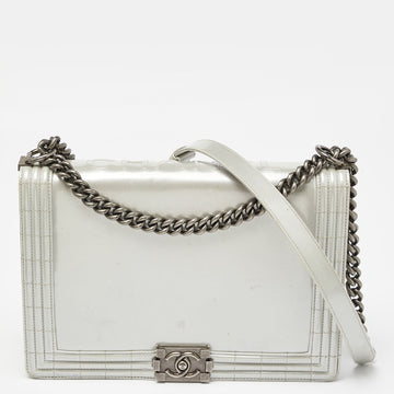 Grey Patent Leather Large Reverso Boy Flap Bag