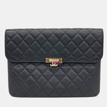 Black Caviar Quilted Medium Golden Class Pouch