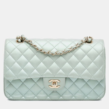 Blue Iridescent Lambskin Leather Medium Classic Double Flap Bag
