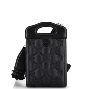 GUCCI Top Handle Crossbody Bag GG Embossed Matelasse Nylon with Leather Mini