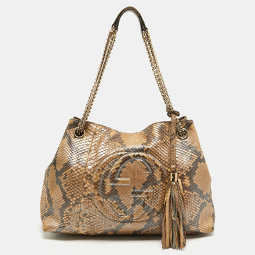 Beige Python Medium Chain Soho Shoulder Bag