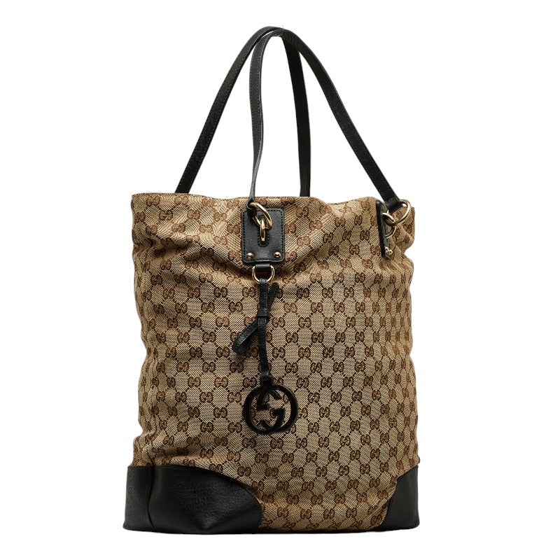 Gucci CS Canvas Tote Shoulder Bag 247236 Beige Black in Very Good Condition
