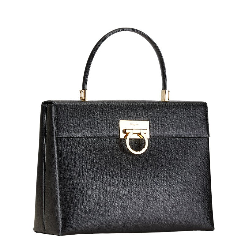 Salvatore Ferragamo Gancini Leather Handbag Black