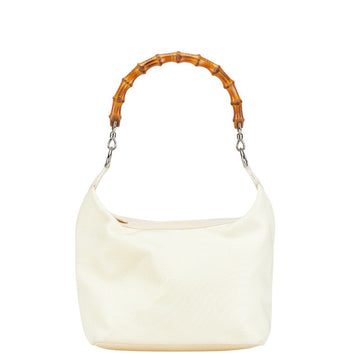 Gucci Bamboo Nylon Leather Shoulder Bag Ivory