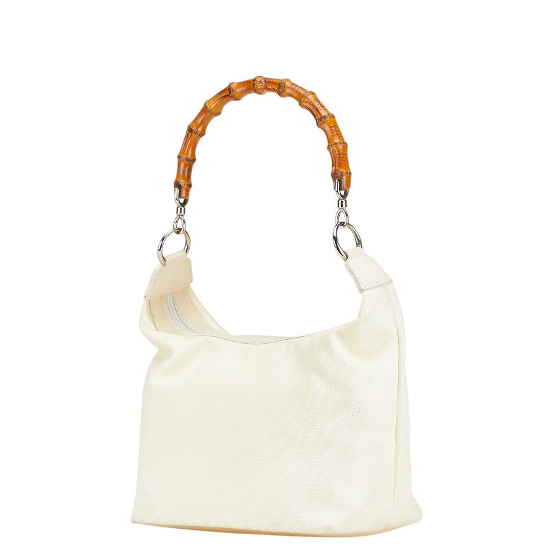 Gucci Bamboo Nylon Leather Shoulder Bag Ivory