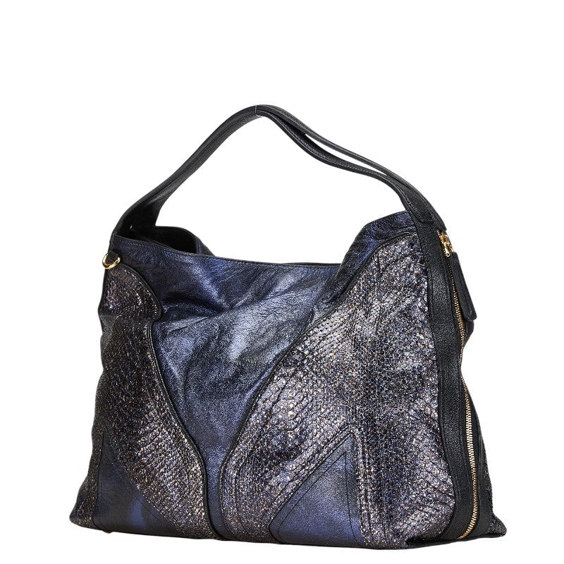 MCM Leather Python Logo Studded Handbag