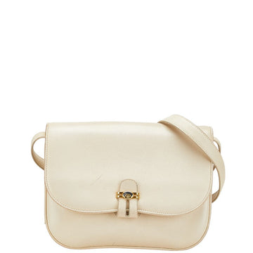 Gucci Leather Shoulder Bag Beige Gold