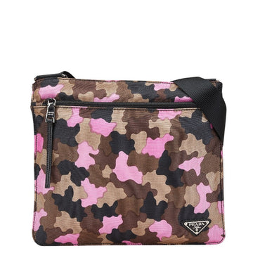 Prada Canvas Camouflage Triangle Logo Plate Shoulder Bag