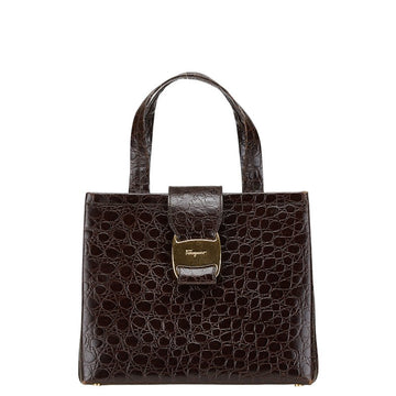 Salvatore Ferragamo Croco Embossed Vara Handbag AQ-21 8252