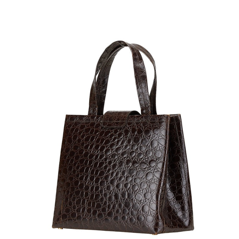 Salvatore Ferragamo Croco Embossed Vara Handbag AQ-21 8252