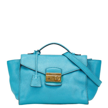 Prada Blue Leather 2way Handbag