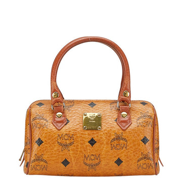 MCM Visetos Logogram Mini Boston Bag Brown PVC Leather
