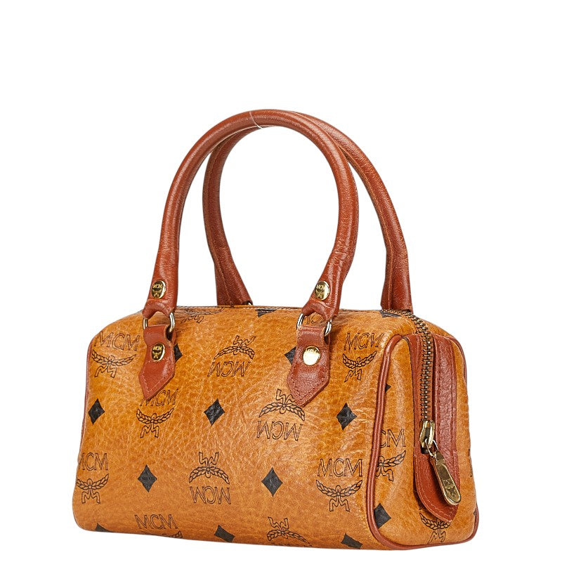 MCM Visetos Logogram Mini Boston Bag Brown PVC Leather