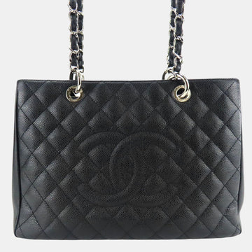 Black Caviar Skin GST Matelasse Chain Coco Mark Tote Bag