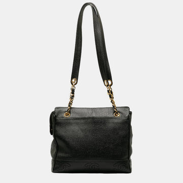 Black Caviar Leather Triple CC Tote Bag