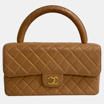 Brown Leather CC Matelasse Top Handle Bag