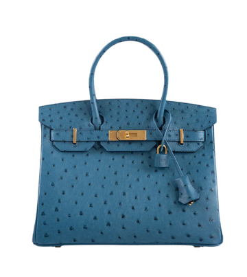 HERMES - BIRKIN 30 OSTRICH BLUE COLBART GOLD HARDWARE