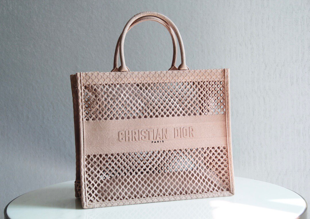 DIR1286 Book Tote big size 36.5cm 41.5cm Oblique Embroidery nude
