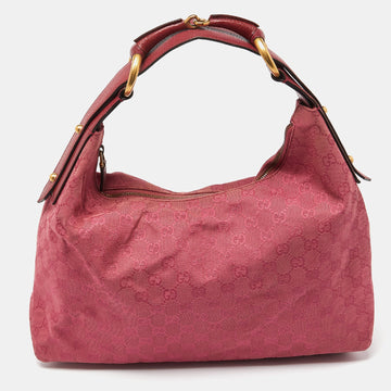 Pink GG Canvas and Leather Horsebit Handle Hobo