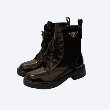 PD BRUSHED-LEATHER AND RE-NYLON BOOTS SHINY BLACK