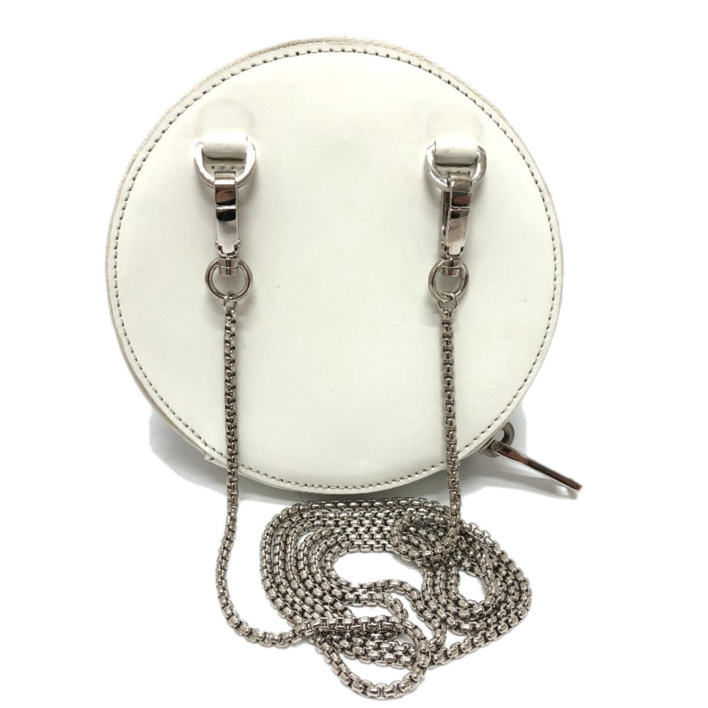 PRADA Shoulder Bag 1NR003 leather white Triangle logo circle pouch