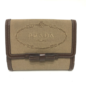 PRADA Trifold wallet 1MH523 Jacquard Brown ribbon logo Women Used