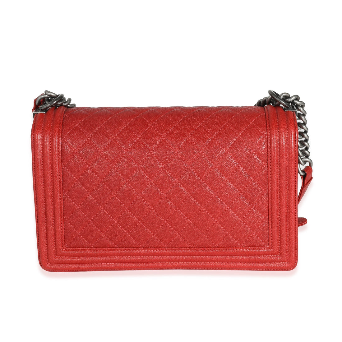 Chanel 16A Red Quilted Caviar New Medium Boy Bag