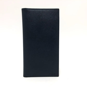 PRADA Folded wallet leather Navy Bifold Walletlong wallet logo mens Used