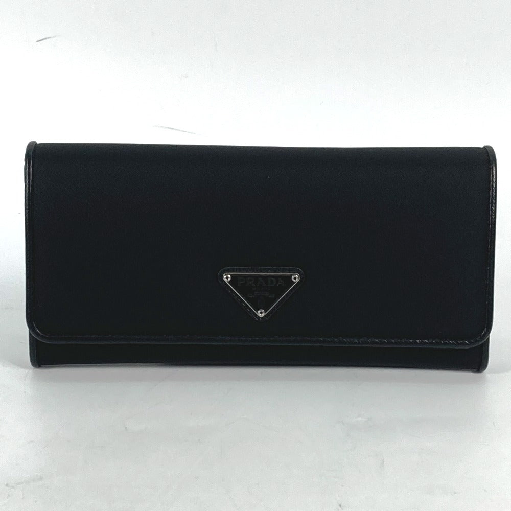 PRADA Folded wallet 1MH132 Nylon canvas, leather black Long Wallet Business Card Case Triangle logo plate Women Used