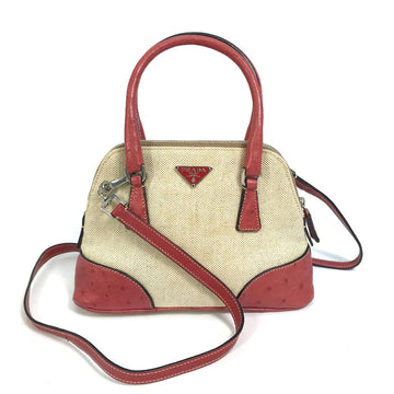 PRADA Handbag BN0115 canvas Beige typex red CANAPA+STRUZZ Mini bag Women Used