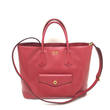 PRADA Handbag BN2729 Safiano leather Red Front pocket Women Used