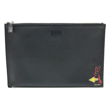 PRADA Clutch bag 2NG001 Safiano leather black logo rabbit mens Used