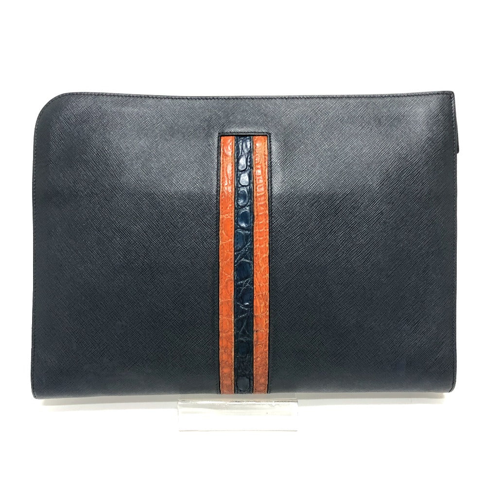 PRADA Clutch bag 2VN003 Safiano leather Navy logo