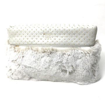PRADA Clutch bag Fur / Leather off white Women Used