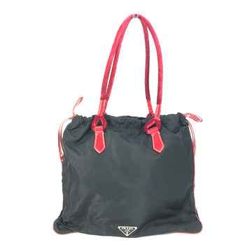 PRADA Handbag Patent leather, nylon, velour black By color logo drawstring bag triangle logo triangular logo plate Women Used