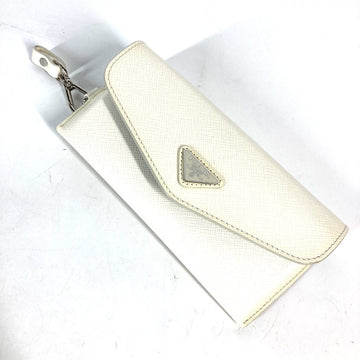 PRADA Pouch Safiano leather white Triangle logo plate Sunglasses case Women Used