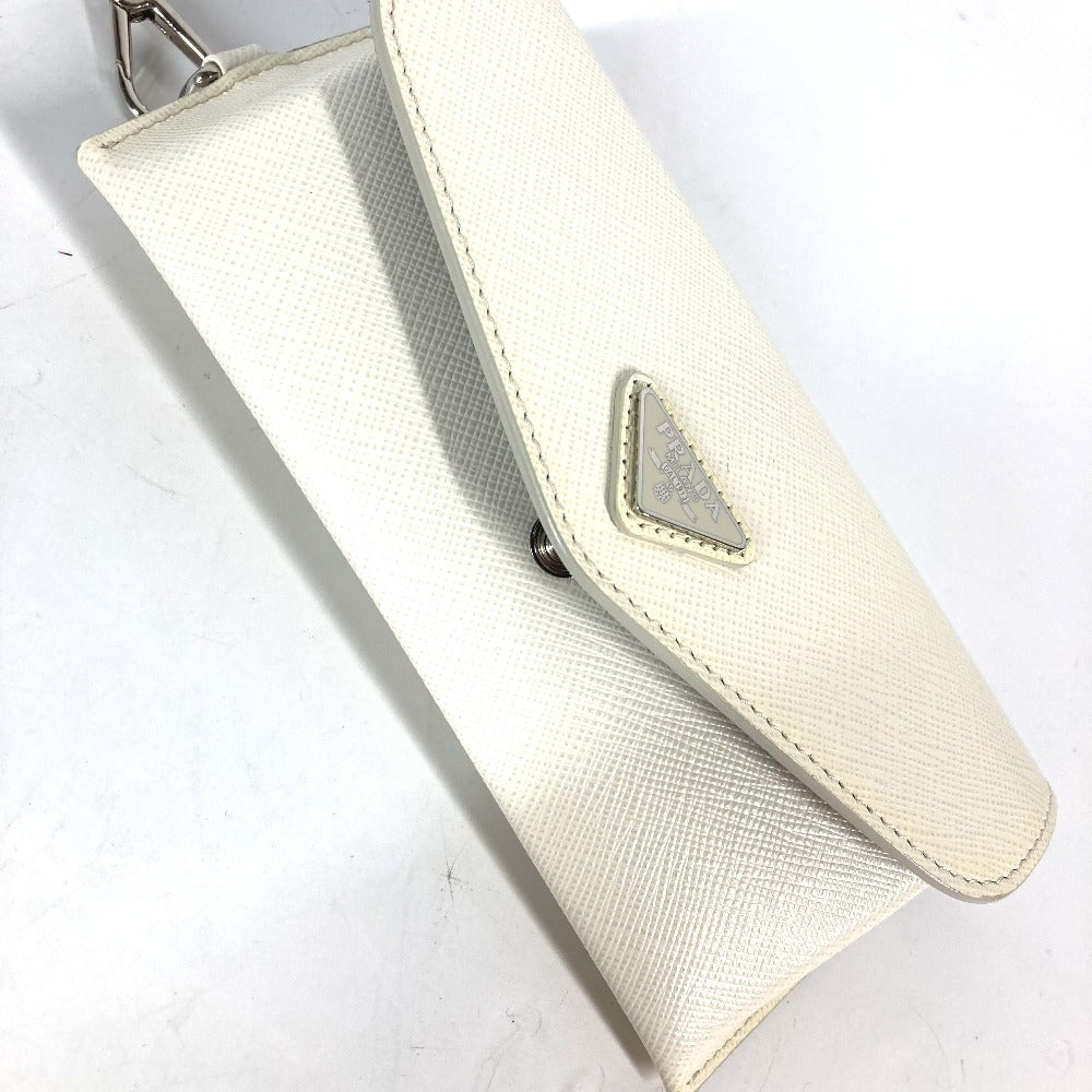 PRADA Pouch Safiano leather white Triangle logo plate Sunglasses case Women Used