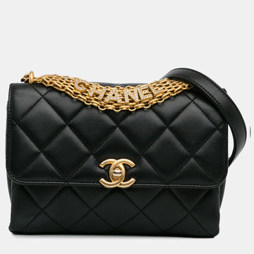 Small CC Lambskin Crystal Logo Chain Flap