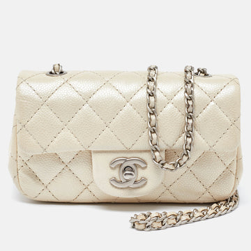 Pearl Beige Quilted Caviar Leather New Mini Classic Flap Bag