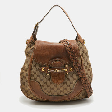 Beige/Brown GG Canvas and Leather Large New Pelham Hobo