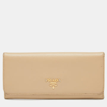 Beige Saffiano Leather Flap Continental Wallet