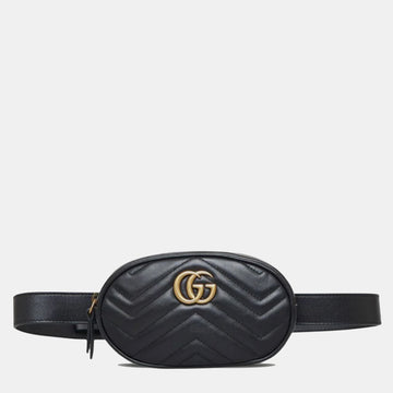 Black Leather GG Marmont Matelasse Belt Bag