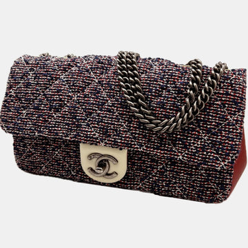 Red, Blue, and White Multicolor Tweed Single Flap Bag
