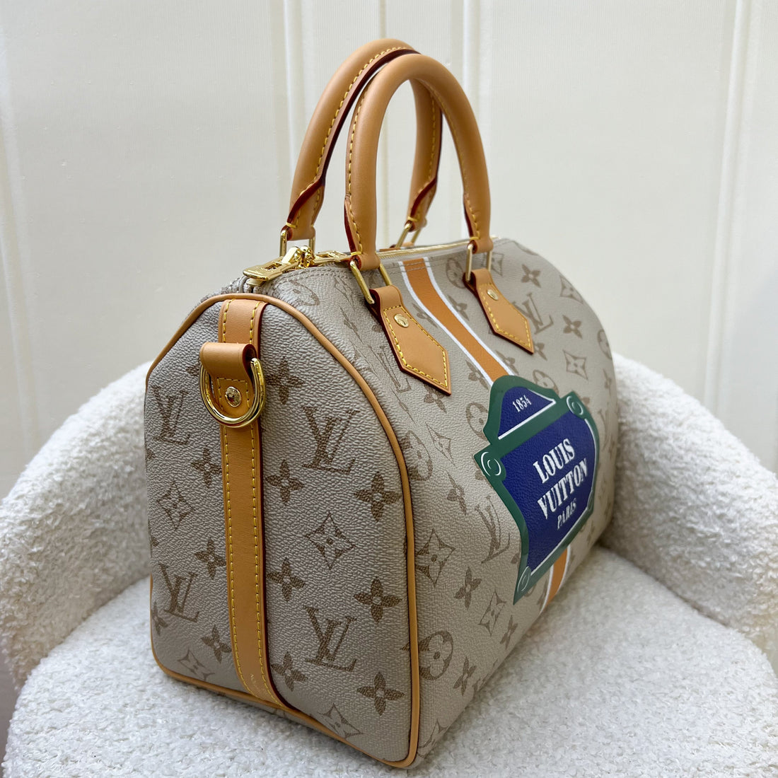 LV Speedy 25 Bandouliere in Beige Monopaname Canvas and GHW