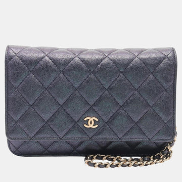 Pink Blue Caviar Skin Matelasse Shoulder Bag