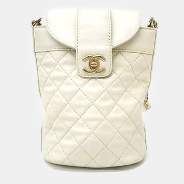 Cream Leather Quilted CC Bucket Bag
