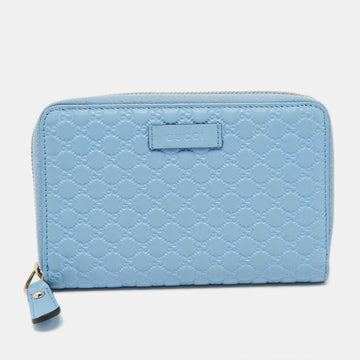 Blue Microguccissima Leather Zip Around Wallet